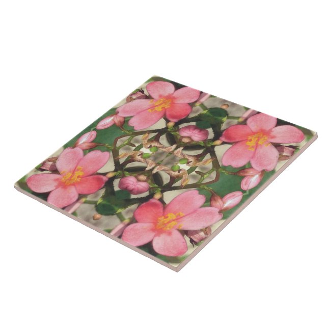 Rosa Blommönster Kakelplatta (Sidan)