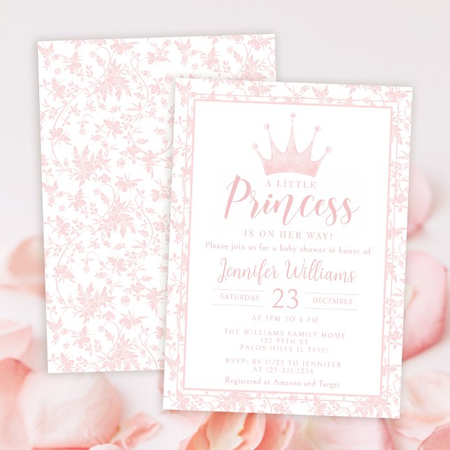 Rosa blommönster liten prinsessa babydusch inbjudningar (Skapare uppladdad)