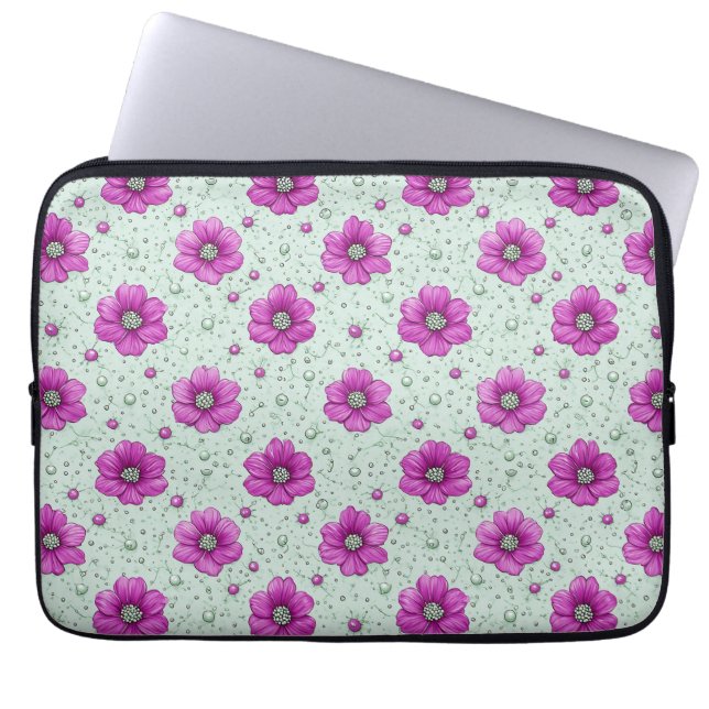 Rosa blommönster med droppar laptop fodral (Framsidan)