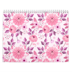Rosa blommönster med eleganta blomställningar kalender