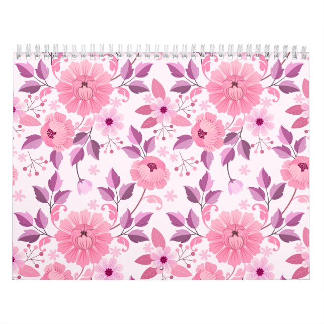 Rosa blommönster med eleganta blomställningar kalender (Omslag)