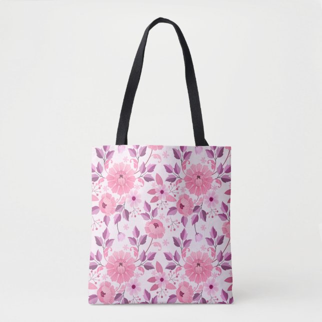 Rosa blommönster med eleganta blomställningar tygkasse (Framsida)