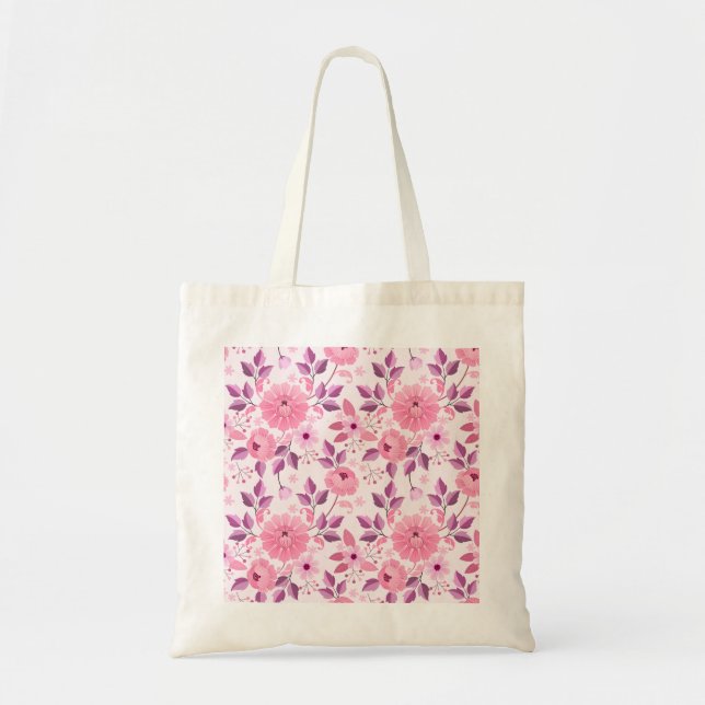 Rosa blommönster med eleganta blomställningar tygkasse (Framsidan)