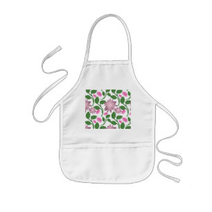 Rosa blommönster med gröna blad barnförkläde
