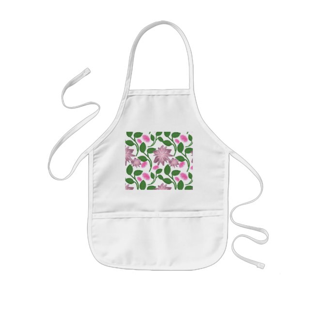 Rosa blommönster med gröna blad barnförkläde (Framsidan)