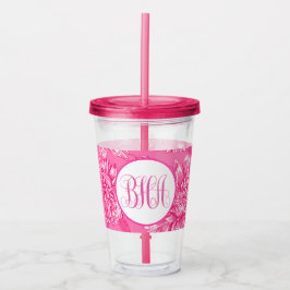 Rosa blommönster och monogram take away mugg