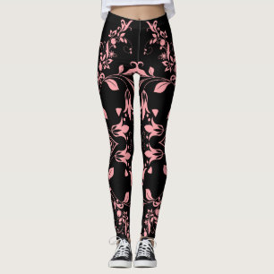 Rosa Blommönster om svart kvinnoworkout Leggings
