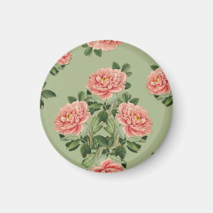 Rosa blommönster på grön bakgrund   Sömlös Magnet