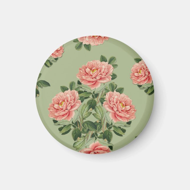 Rosa blommönster på grön bakgrund | Sömlös Magnet (Framsidan)