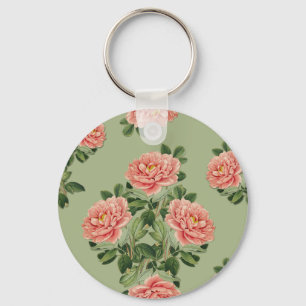 Rosa blommönster på grön bakgrund Sömlös Nyckelring