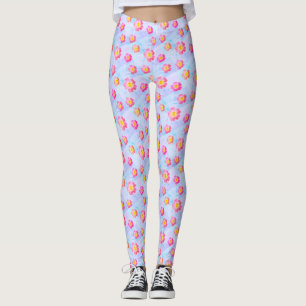 Rosa blommönster på pastellfärger leggings