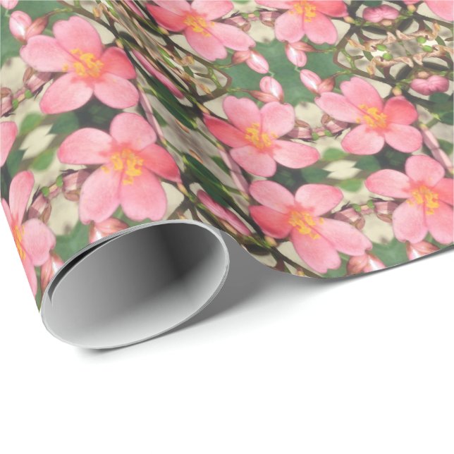 Rosa Blommönster Presentpapper (Rullad Hörn)