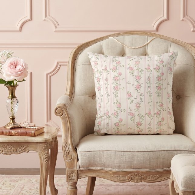 Rosa blommönstrat kastkudde kudde (elegant feminine girly pink coquette rose floral pattern throw pillow)