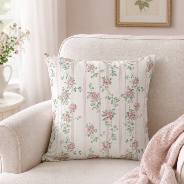 Rosa blommönstrat kastkudde kudde (elegant classic vintage grandmillennial pink coquette rose floral throw pillow)