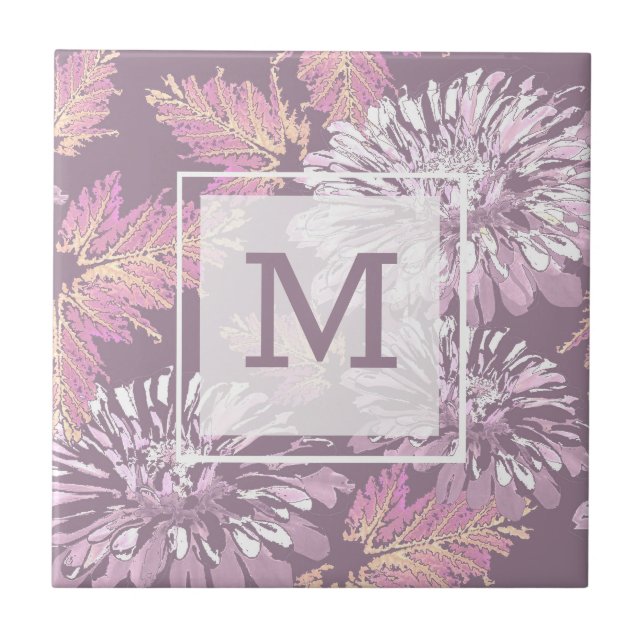 Rosa blommor, akvarell, retro kakelplatta (Framsidan)