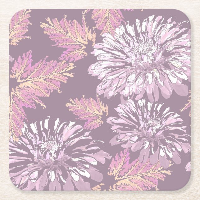 Rosa blommor, akvarell, retro underlägg papper kvadrat (Framsidan)