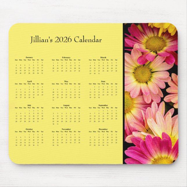 Rosa blommor: Anpassningsbar heldags kalender för  Musmatta (Framsidan)