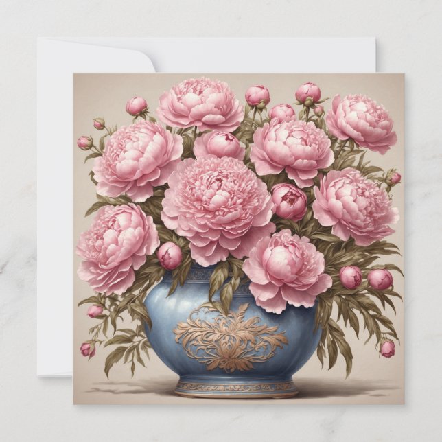 Rosa blommor av peon  kort (Framsida)