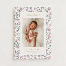 Rosa blommor | baby-kort för födelseanmälan