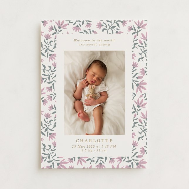 Rosa blommor | baby-kort för födelseanmälan inbjudningar (Skapare uppladdad)