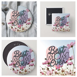 Rosa blommor Bästa mamma någonsin Glad mors dag Knapp