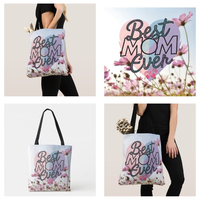 Rosa blommor Bästa mamma någonsin Glad mors dag Tygkasse (Pink Flowers Best Mom Ever Happy Mother's Day Tote Bag)