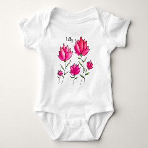 Rosa blommor bläck vattenfärg konstnärligt namn t shirt