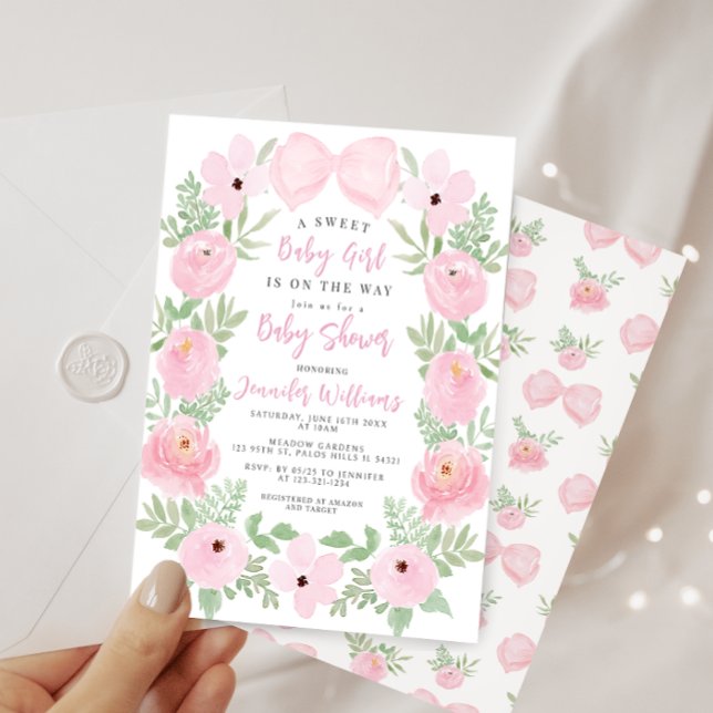 Rosa blommor blåser söt boho flicka dusch inbjudningar (Skapare uppladdad)