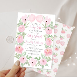 Rosa blommor blåser söt boho flicka dusch inbjudningar