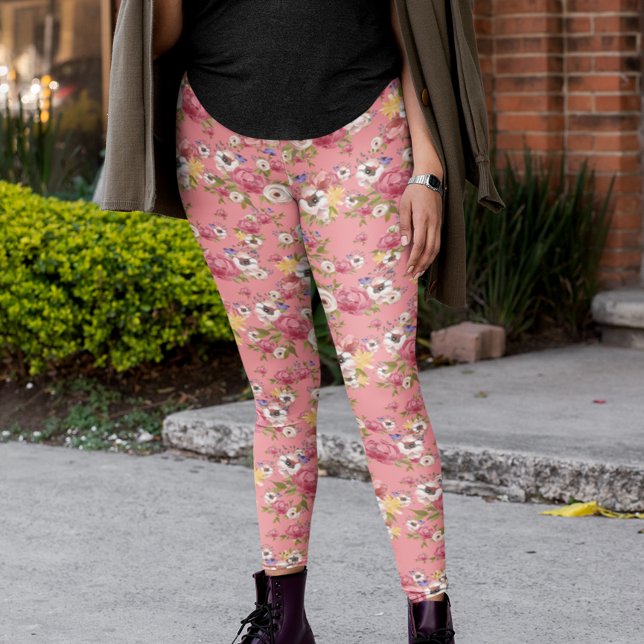 Rosa blommor Blommig akvarell för henne  Leggings (Skapare uppladdad)