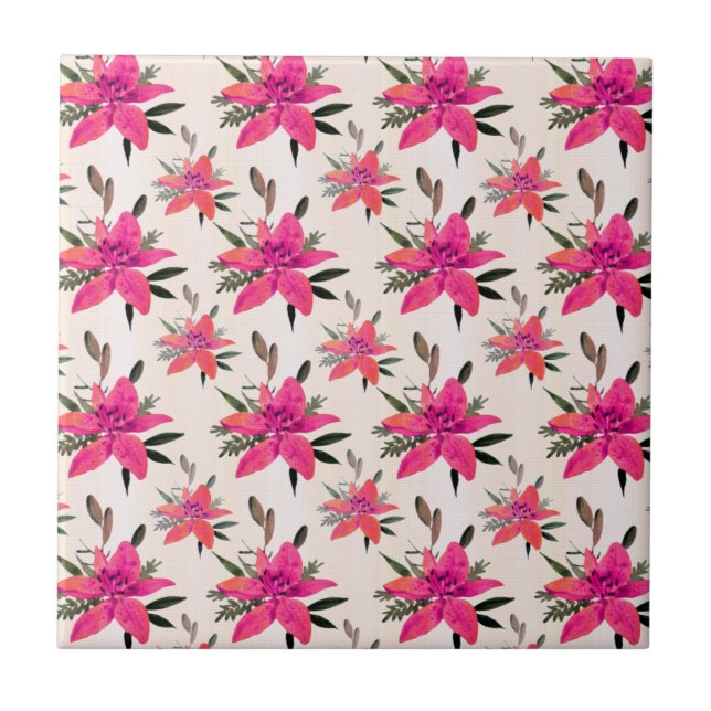 Rosa blommor Blommönsterdesign Kakelplatta (Framsidan)