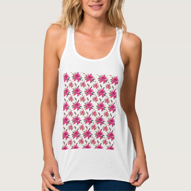 Rosa blommor Blommönsterdesign Linne Med Racerback (Framsida)