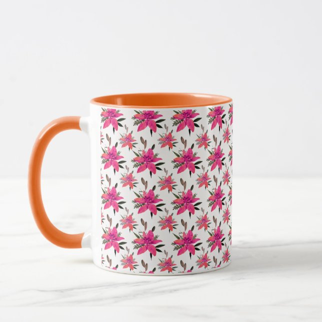 Rosa blommor Blommönsterdesign Mugg (Vänster)