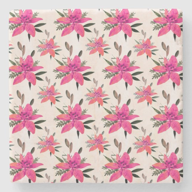Rosa blommor Blommönsterdesign Stenunderlägg (Framsidan)