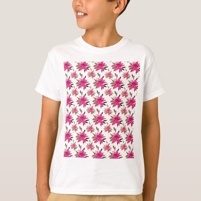 Rosa blommor Blommönsterdesign T Shirt (Framsida)