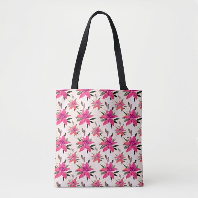 Rosa blommor Blommönsterdesign Tygkasse (Framsida)