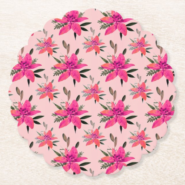Rosa blommor Blommönsterdesign Underlägg Papper (Framsida)