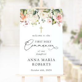 Rosa blommor, Boho, välkommen till första nattvard Poster