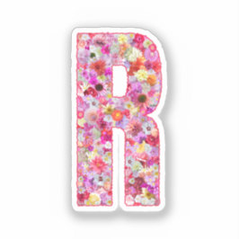 Rosa blommor Botanisk monogram bokstav R för henne Klistermärken