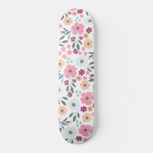 Rosa blommor Botaniskt vitmönster Mini Skateboard Bräda 18,5 Cm