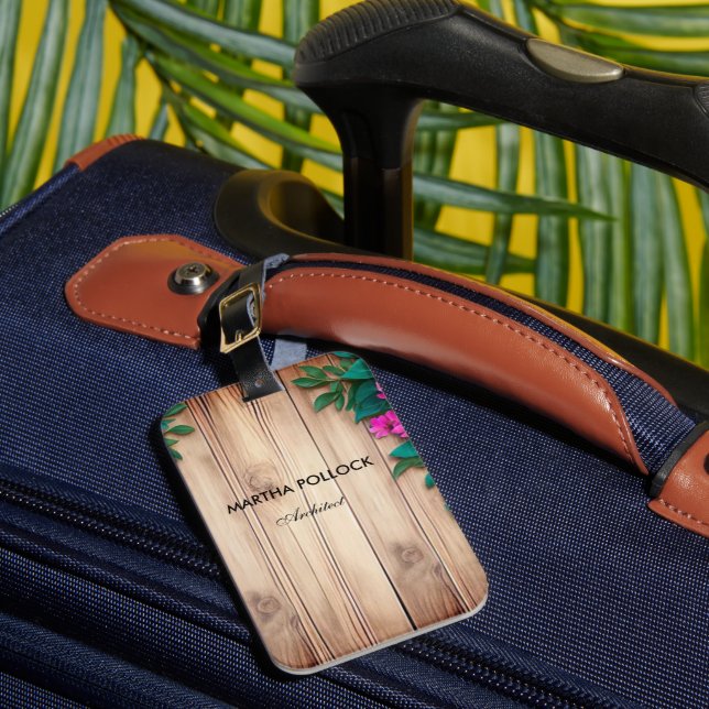 Rosa Blommor, brunt trä Bagagebricka (Framsida Insitu 1)