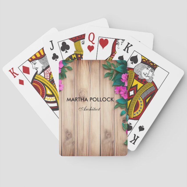 Rosa Blommor, brunt trä Casinokort (Baksidan)