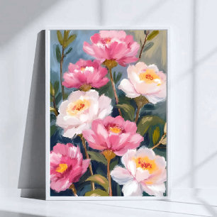 Rosa blommor bukett akvarellmålning poster
