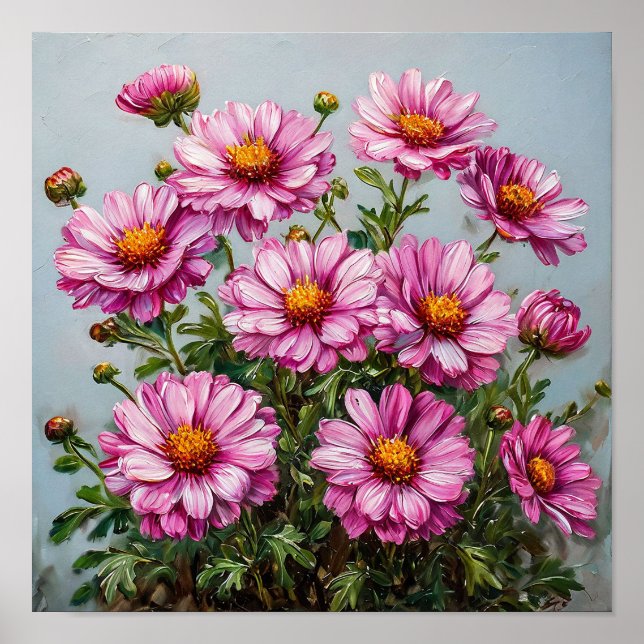 🌸 Rosa blommor bukett Elegant blomstermålning sti Poster (Framsidan)