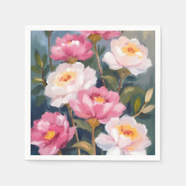 Rosa blommor bukett vattenfärg med pioner pappersservett