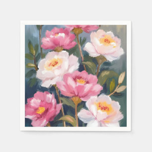 Rosa blommor bukett vattenfärg med pioner pappersservett