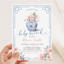Rosa Blommor Chinoiserie Baby Brunch