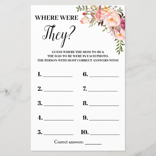 Rosa Blommor där de var babyskor Game Card Flygblad (Framsidan)