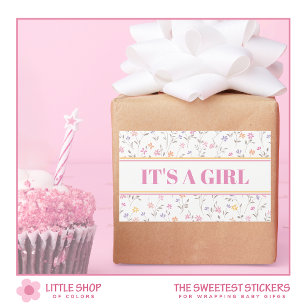 Rosa blommor Det är en tjej - baby shower Rektangulärt Klistermärke