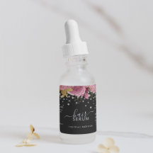 Rosa blommor diamant glitter svart produktetikett